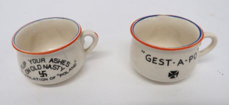 Two WW2 Propaganda "Hitler" Chamber Pots miniature chamber pots.  The interior with Hitler's