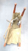 WW2 Pattern Airborne Collapsible Stretcher folding, wooden and steel framework with steel legs.