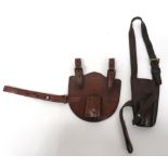 Cavalry Officer's Sword Frog Mount polished, brown leather backing panel with securing straps to the