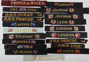 20 x Various Naval Cap Tallies most with anchors or standard before or after the name.  Including
