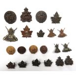 21 x Canadian WW1 Overseas Battalion Cap And Collar Badges cap badges consist darkened KC 150 Mont-