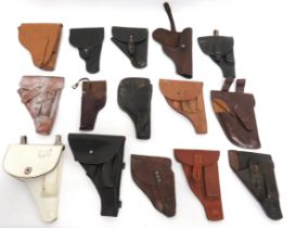 15 x Various Auto Pistol Leather Holsters mostly for continental, small automatic pistols.