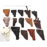 15 x Various Auto Pistol Leather Holsters mostly for continental, small automatic pistols.