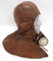 WW1 American Balloon Airship Protective Flying Helmet brown, hard leather, four panel crown.  Soft