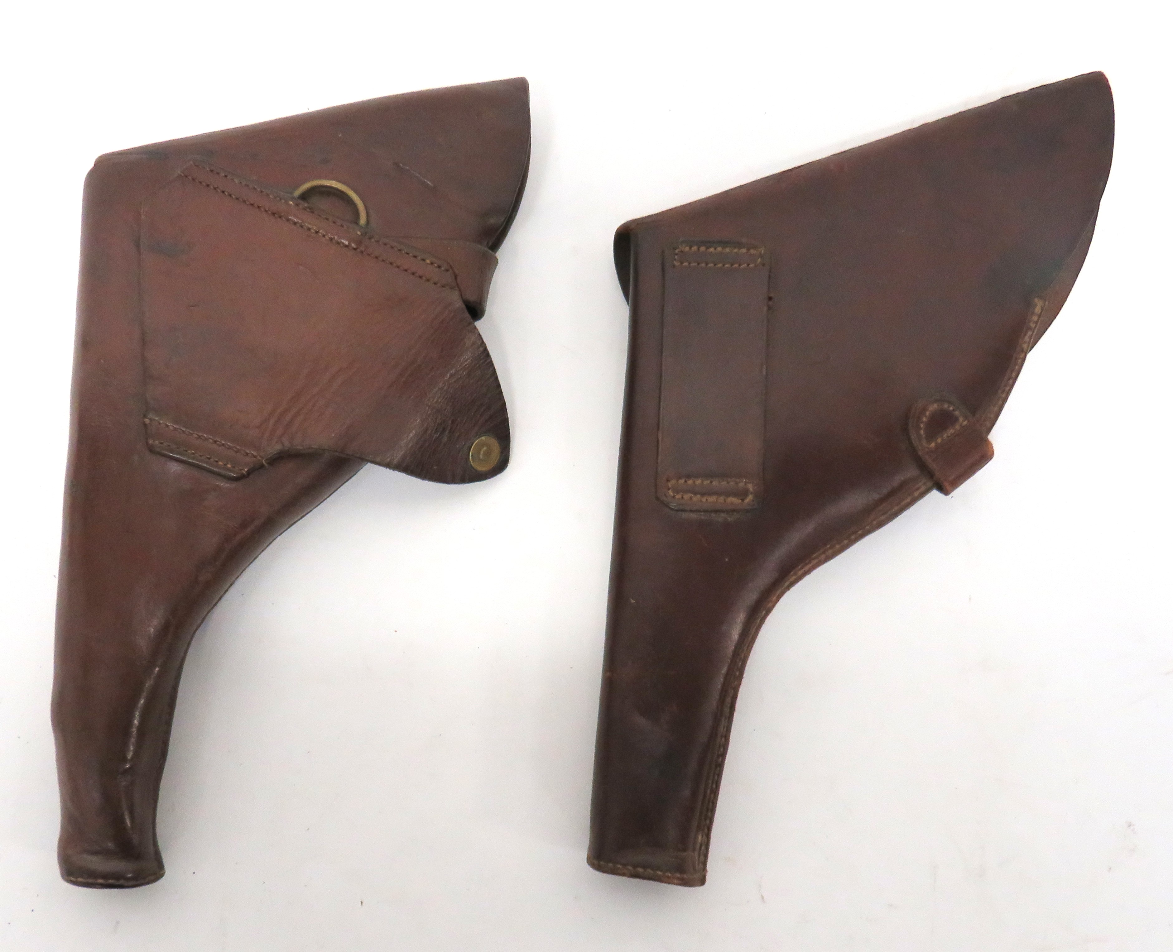 Two WW1 Pattern Officer Revolver Leather Holster consisting brown leather example.  Top flap secured - Image 2 of 2