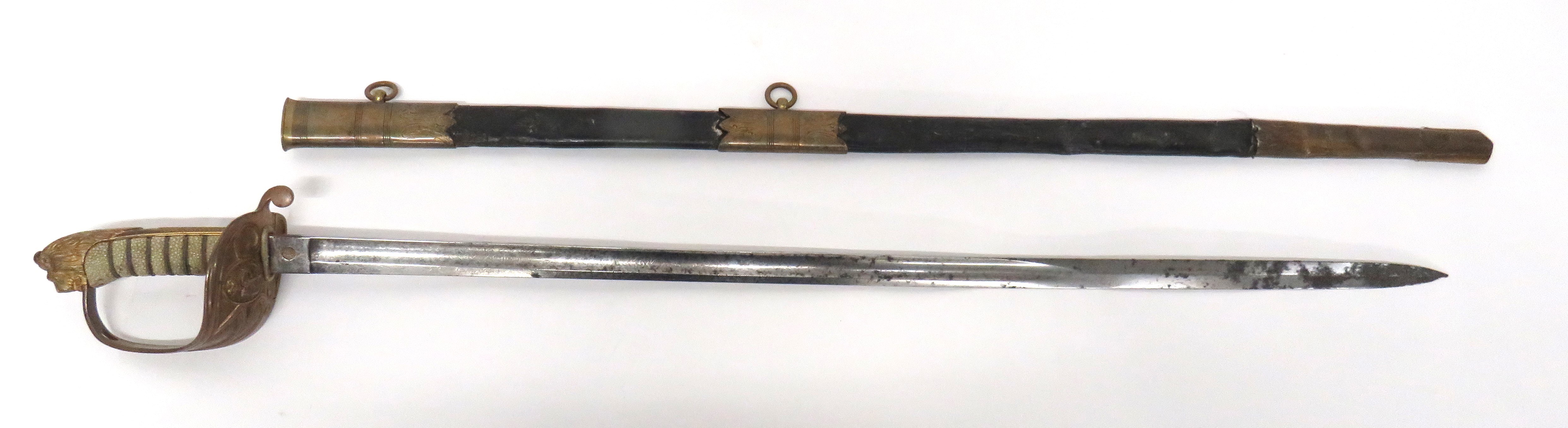 1827 Pattern Victorian Royal Navy Officer's Sword 31 1/2 inch, single edged blade with wide fuller.