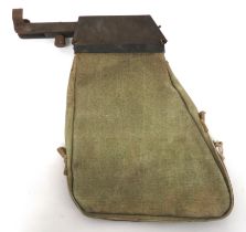 WW2 Spent Cartridge Catching Bag For Bren green canvas bag with lower zip fastening.  The top with