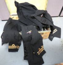 Quantity Of WW2 And Post Royal Navy Officer Uniforms including dark blue, Lt Commander, double