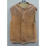 WW2 Dated Leather Jerkin brown leather, multi panel, sleeveless jerkin.  The front fastened by