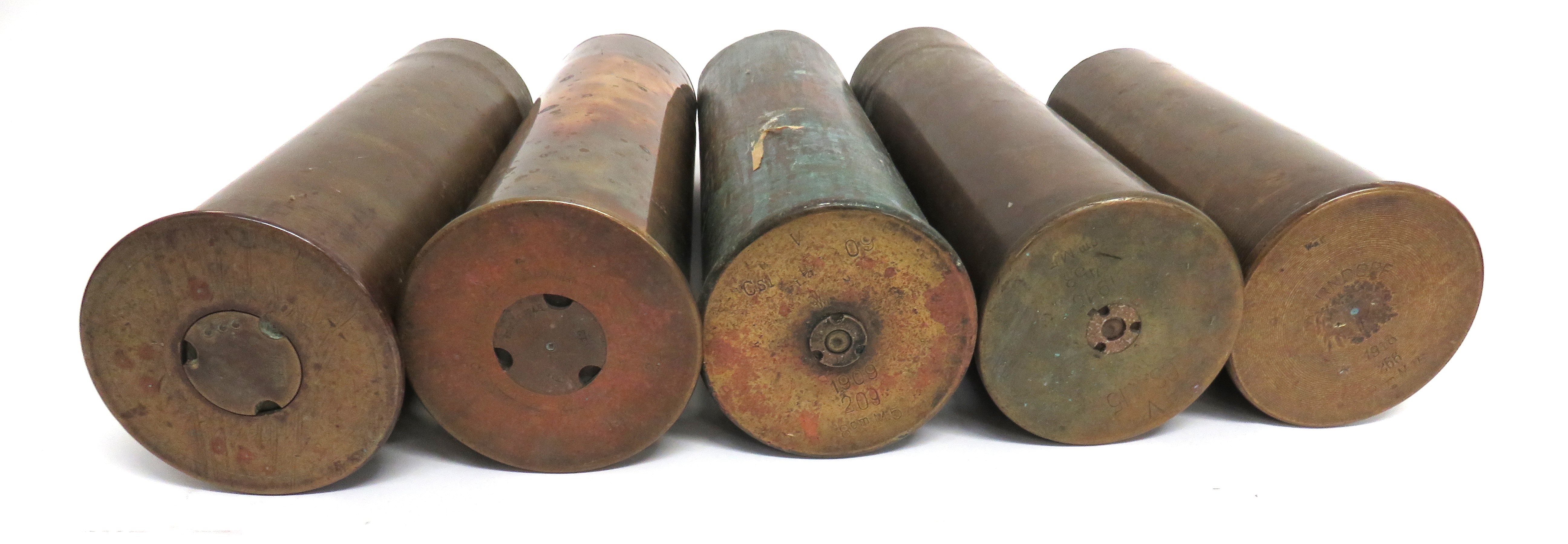 5 x Various WW1 Period German Brass Shell Cases including 8 cm M5 dated 1909 ... Similar dated - Image 3 of 3