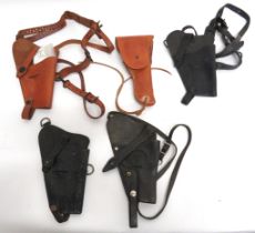 5 x Colt Auto Pistol Holsters consisting 3 x black leather, open top, shoulder holsters.  Fronts