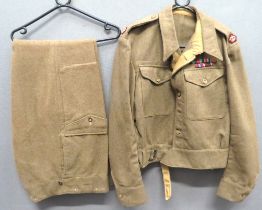 WW2 1940 Pattern Battledress Jacket And Trousers consisting khaki woollen, single breasted,