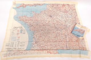 Two Post War Silk Maps Of Europe consisting France & Germany showing German zones, printed post 1955