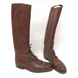 Pair Of WW1 Pattern Officer's High Top Boots brown leather, high top boots.  Top calf tightening