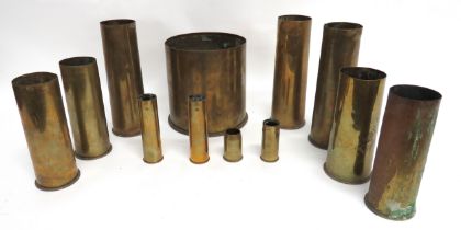 12 x Various British And German WW1 Shell Cases including German SP257 dated Mar 2 1916 ... 4 x 18