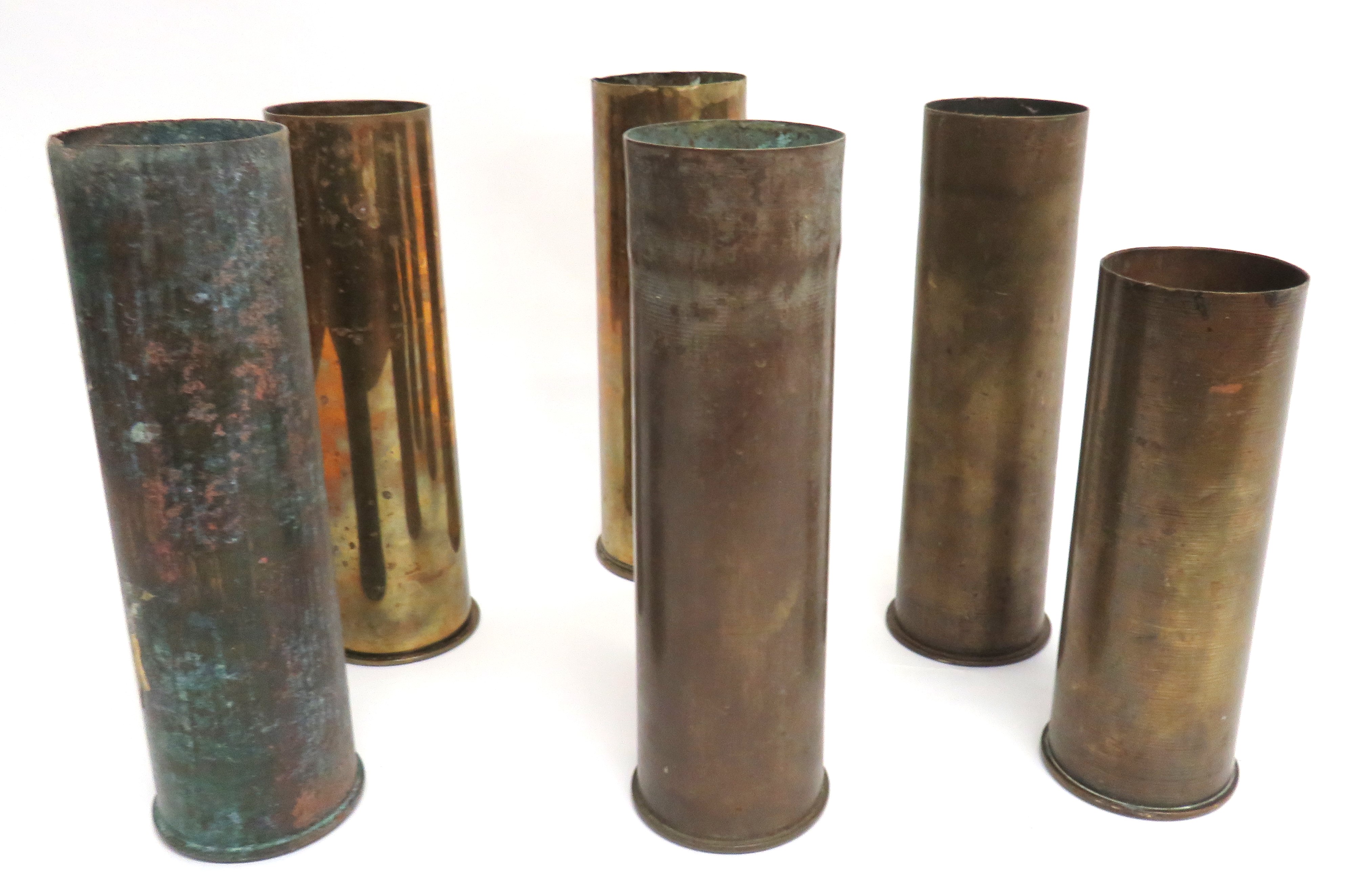 5 x Various WW1 Period German Brass Shell Cases including 8 cm M5 dated 1909 ... Similar dated