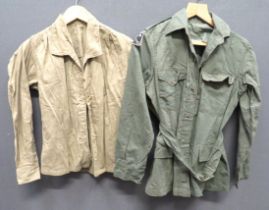 WW2 ATS Bush Shirt green, Aertex, single breasted, closed collar jacket.  Patch chest pockets with