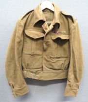 1937 Pattern Battledress Jacket khaki woollen, single breasted, closed collar, short jacket.