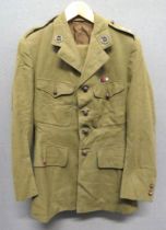 WW2 Utility Pattern Bays Officer Service Dress Uniform khaki, single breasted, open collar tunic.