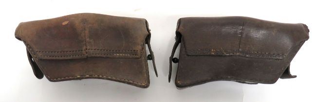 Facing Pair Of WW1 Austrian Issue M1888 Ammunition Pouches brown leather, rectangular pouches.