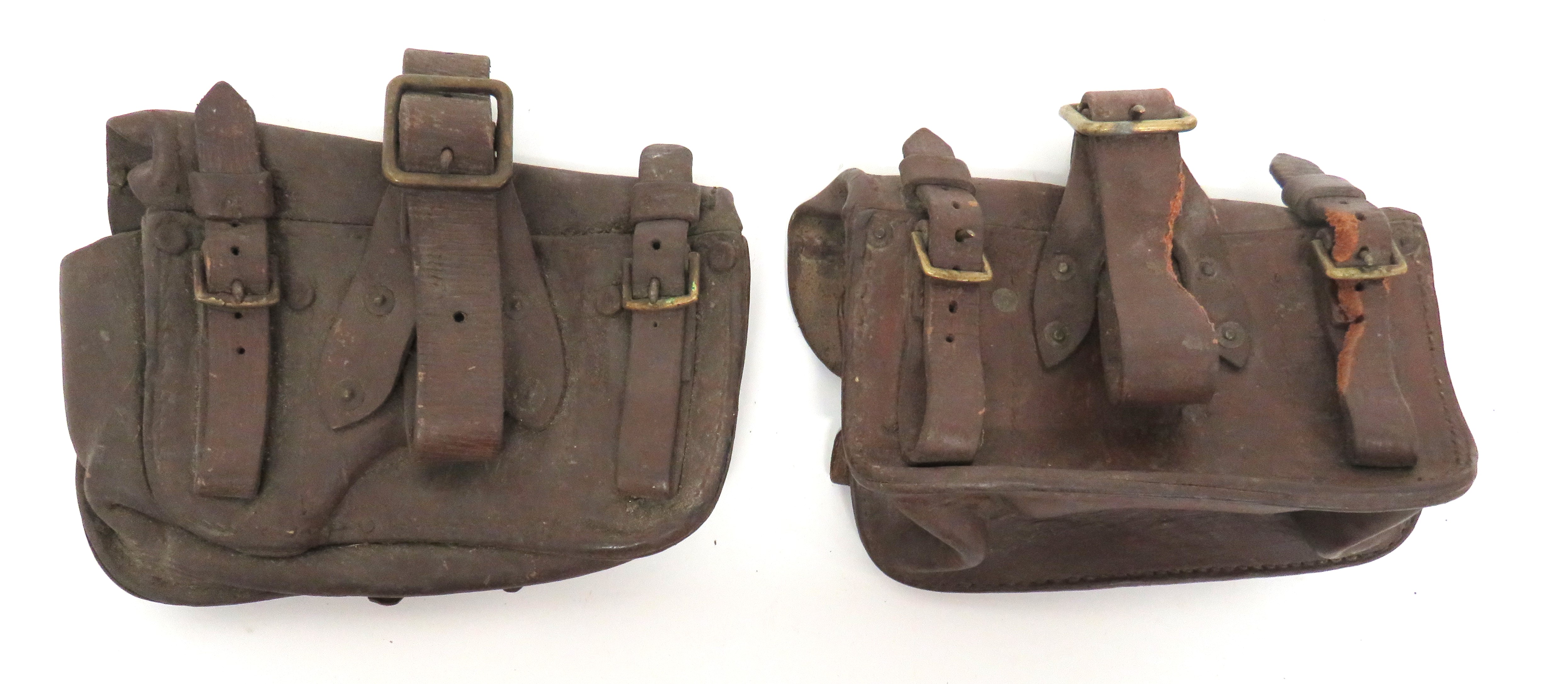 Pair Of 1914 Pattern Leather Ammunition Pouches rectangular, brown grained leather pouches.  Top - Image 2 of 2