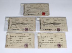 Ephemera - late 19th / early 20th century Solicitor cheques / payments Great Yarmouth / Burton & Son