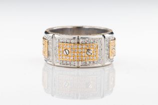 A platinum diamond eternity ring The stylised band of key design pavé set with diamonds, with relief