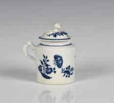 A first period Worcester porcelain mustard pot and cover c.1770, blue and white decoration in the