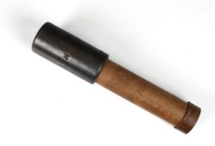 A deactivated WW I Austro-Hungarian Rohr stick grenade original metal head with belt mount,