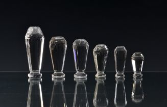 A set of six graduated cut rock crystal desk seals 19th / early 20th century, clear matrix to