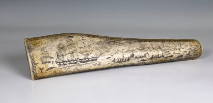 Juratone Resin "Whaler Topaz off Marquesas Is. Jan. 1840" faux scrimshaw whalebone pan bone