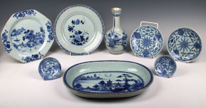 A group of Chinese 18th & 19th century blue and white porcelain comprising an 18th century octagonal