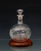 A late Victorian Max Greger & Co clear glass onion shaped decanter and stopper with acid etched