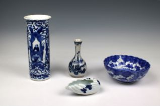 A group of Chinese blue and white porcelain to include an 18th century bud vase, 5in. (12.8cm.), a