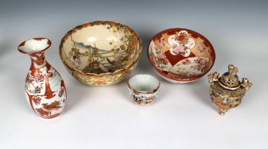 A collection of Japanese ceramics to include Kutani bowl, 7¼in. (18.5cm.), Kutani vase and pot;