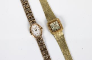 A ladies 14k gold cased manual wind wristwatch by Cito. bark effect bracelet, stamped 14k 0.585,