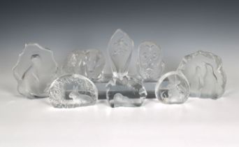 Mats JONASSON (Swedish, b. 1945) - collection of lead crystal block paperweight sculptures to