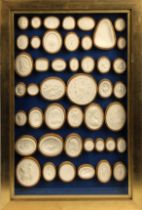 Three framed groups of 19th century Grand Tour plaster intaglios subjects from ancient Egypt and