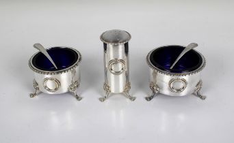 An Elizabeth II three piece silver condiment set Christopher Nigel Lawrence, London, 1986,