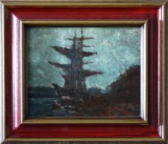 Continental, late 20th century Sailing Ship at the Quayside, oil on hardboard, unsigned, framed, 9 x