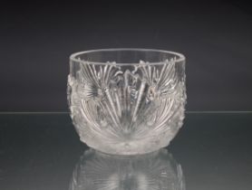 A Lalique glass bowl leaf moulded, with engraved mark to base 'Lalique, France', 4 inches high (