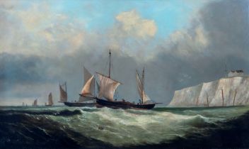 George Stainton (British, fl.1866-1890) Fishing boats off the south coast, oil on canvas, signed