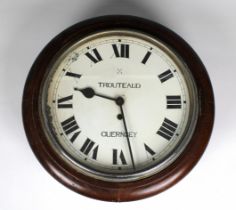 Early 20th century 'TROUTEAUD GUERNSEY' wall clock hinged glazed cover for access. * Not tested,