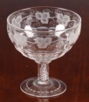 A large 19th century glass pedestal footed bowl with air-twist stem, the bowl with a deep band of