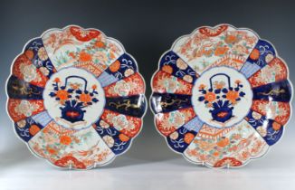 A pair of impressive large Japanese Imari scalloped circular chargers 19th century, decorated in the