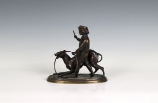 After Jules Moigniez bronze figure group modelled as a boy with a stick and a greyhound with a
