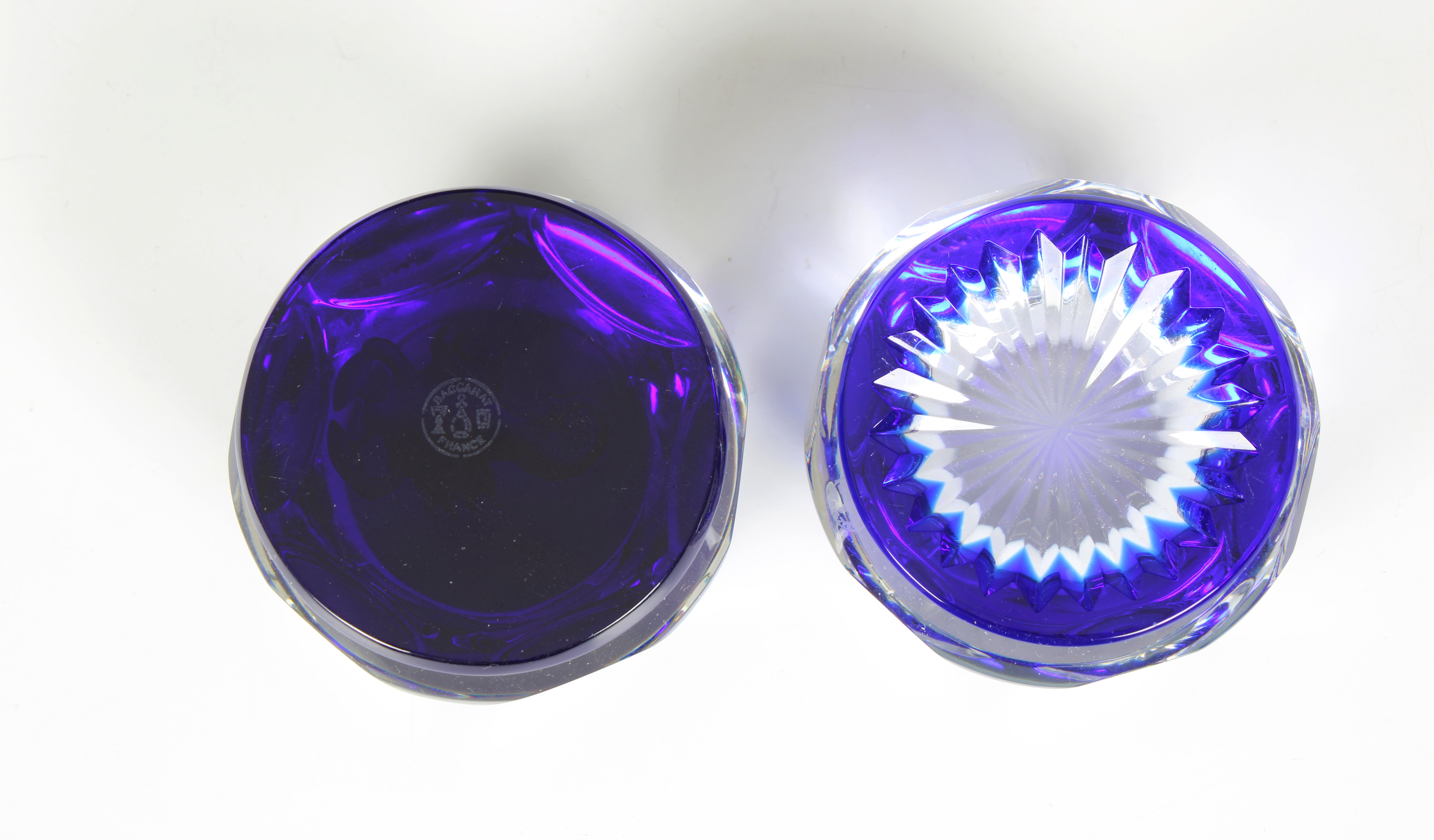 A Baccarat Zodiac Scorpion Sulphide Paperweight clear glass facet cut on a blue ground enclosing a - Image 3 of 3