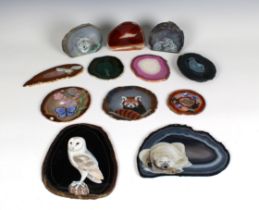 Jan Smith - hand painted fossil art A small collection of hand painted agate slices and nodules,