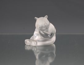 A Lalique clear & frosted glass Panda 1996, etched 'Lalique France', original sticker, 2 5/8in. (6.