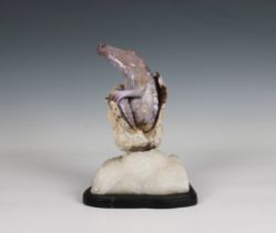 A rare and unusual purple / lilac hardstone crocodile sculpture / figure probably lepidolite,